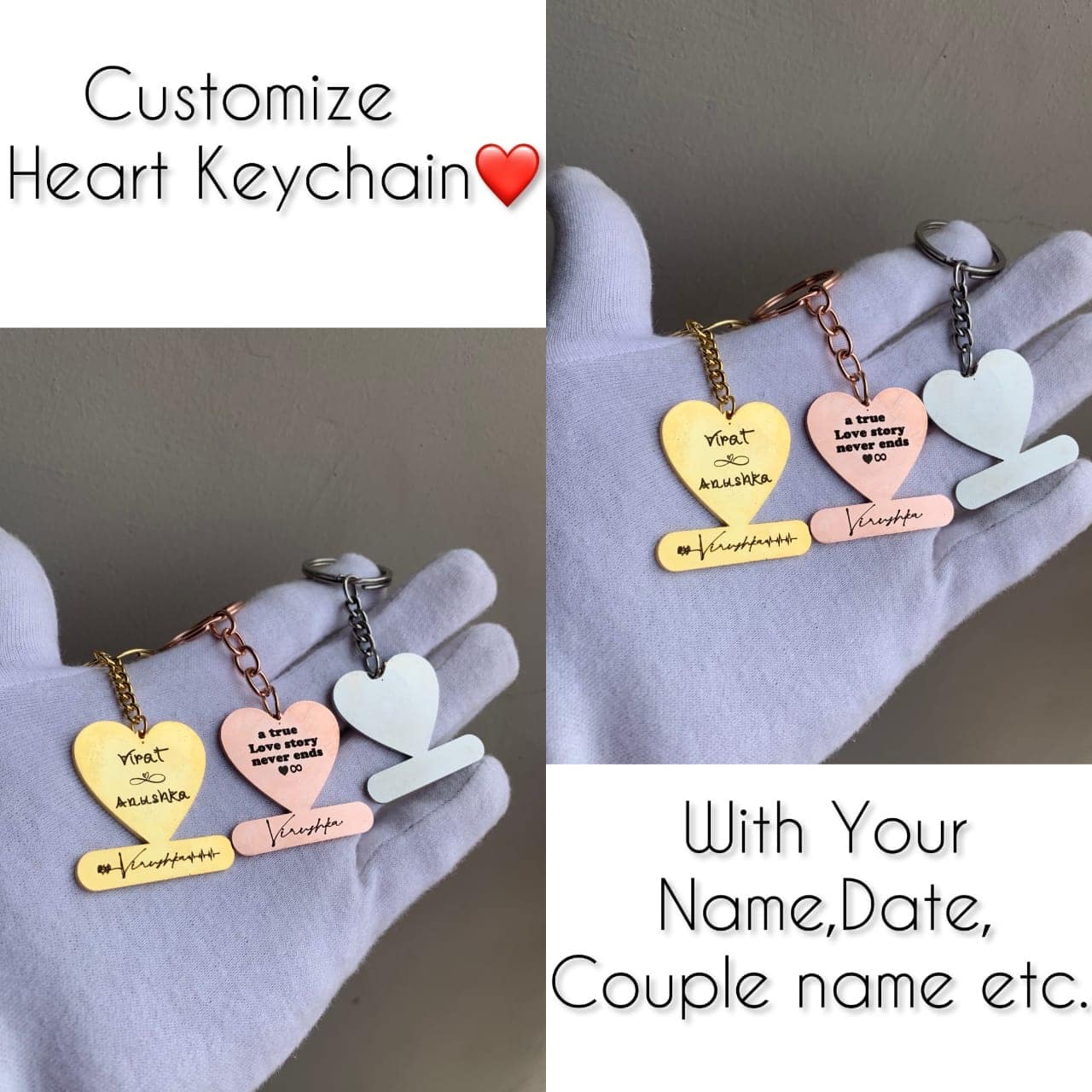 Couple Keychains Customize Heart Keychain Anniversary Gifts